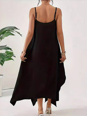 Loose Sleeveless Asymmetric Solid Color Spaghetti-Neck Maxi Dresses