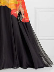 Batwing Sleeves Loose Contrast Color Floral Printed Round-Neck Maxi Dresses