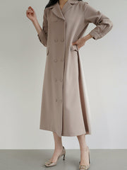 Original Chic Pleated Notched Collar Blazer Midi Dress