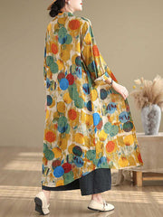 Long Sleeves Loose Polka-Dot Split-Joint Lapel Shirt Dress