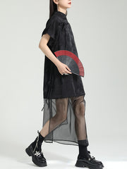 Gauze Jacquard Solid Color False Two Short Sleeves Stand Collar Midi Dresses Long Cheongsams