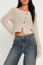 Boat Neck Long Sleeve Knit Top