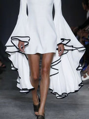 Solid Color Flared Sleeves Long Sleeves Stand Collar Mini Dresses