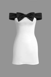 Contrast Bow Knot Off-Shoulder Mini Dress