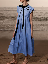 A-Line Loose Pleated Tied Round-Neck Midi Dresses