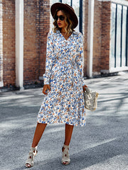 Bohemia Long Sleeves Floral Printed V-Neck Dress