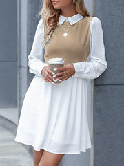 Buttoned Hollow Split-Joint A-Line High Waisted Lapel Mini Dresses