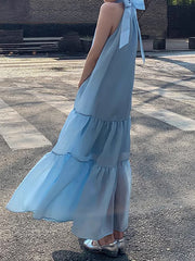 Loose Sleeveless Solid Color Halter-Neck Midi Dresses