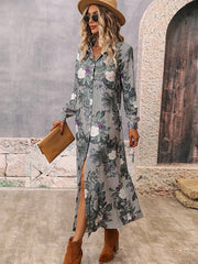 Casual Long Sleeves Floral Polo Dress