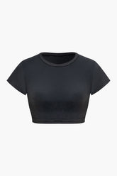 Round Neck Backless Crop T-shirt