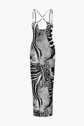 Printed Cross Strap Cut Out Maxi Dress