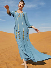 Vacation Loose Embroidered Solid Color V-Neck Dress