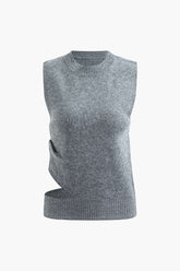 Round Neck Cut Out Sleeveless Knit Top