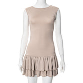 Ruffles Splice Sexy Vest Mini Dress For Women Sleeveless Slim Fit Fashion Solid Color Hot Girl Club Party Dress FemaleChristmas Gifts