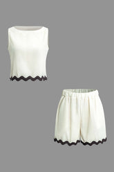 Scallop Trim Tank Top And Shorts Set