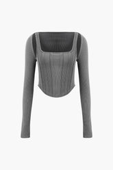 Solid Square Neck Tank Top And Long Sleeve Shrug Set