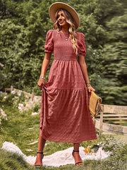 Bohemia Loose High Waisted Solid Color Round-Neck Maxi Dresses