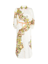Flower Printed Three-Quarter Sleeves Elegant Midi Dresses