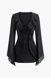 Ruffle Tie V-neck Long Sleeve Mini Dress