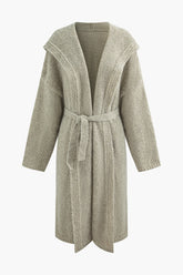 Hooded Belted Long Sweater Coat