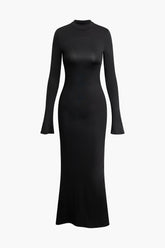 Mock Neck Bell Sleeve Backless Maxi Dress