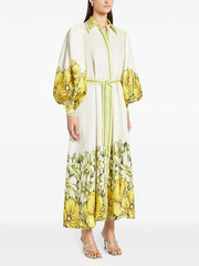 Floral Print Puff Long Sleeves Ruffled Maxi Dresses