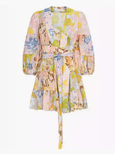 Floral Print Three-Quarter Sleeves Ruffled Mini Dresses