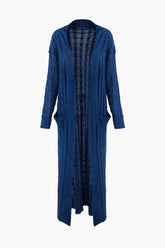 Cable Knit Pocket Long Cardigan