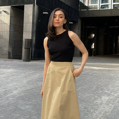 Fashion High Waist Solid Color Skirt Women's Summer Autumn Casual Elegant Long Skirt Loose Slim Pocket Commuting Skirt