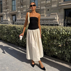 Clash Color Strapless Maxi Dress For Women Summer Sexy Off Shoulder Patchwork Backless Sleeveless Beach Dress Female 2025Christmas Gifts