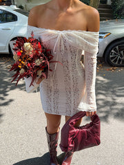 Lace Hollow Slim Mini Dress For Women One Shoulder Sexy Long Sleeves Club Party Dresses Bodycon Bandage Elegant AutumnChristmas Gifts