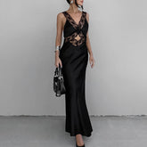 Lace Slim Maxi Dresses For Women Clothing Deep V Neck Sexy High Wasit Long Dress Party Fashion Evening Dress Woman 2025Christmas Gifts