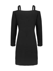 A-Line Long Sleeves Hollow Solid Color Cold Shoulder Mini Dresses