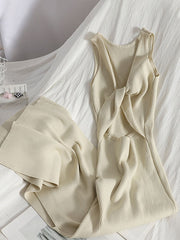 Bowknot Hollow Solid Color Bodycon Sleeveless Midi Dresses