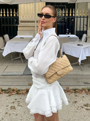 New White Chiffon Dress For Women Casual Ruffled Pleated Mini Dress See-through Loose Oversized Shirt Dress Cover-Up 2025Christmas Gifts