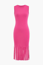 Fringe Hem Sleeveless Midi Dress