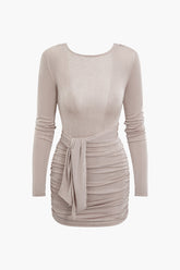 Round Neck Tie Backless Ruched Mini Dress