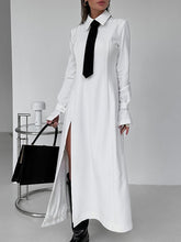 A-Line Flared Sleeves Buttoned Solid Color Split-Joint Split-Side Lapel Maxi Dresses Shirt Dress