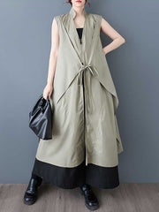 Pockets Solid Color Tied Zipper A-Line Loose V-Neck Shirt Dress Midi Dresses