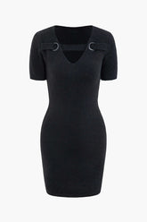 V-neck Knit Short Sleeve Mini Dress