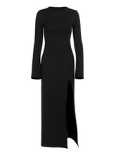 Asymmetric Solid Color Split-Joint Split-Side Long Sleeves Loose Round-Neck Maxi Dresses