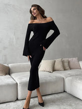 Knit Long Sleeve Slim Dress For Women Elegant One-Shoulder Sexy Long Gown Dresses Solid Rib Sweater Dress Autumn WinterChristmas Gifts