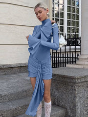 Autumn New Flare Sleeve Sexy Bodycon Dress For Women Edible Tree Fungus Irregular Splice Gown Mini Dresses Solid ColorChristmas Gifts