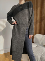 Loose Split-Side Solid Color Round-Neck Knitting Sweater Dresses