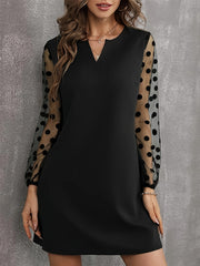 See-Through Split-Joint A-Line High Waisted Round-Neck Mini Dresses