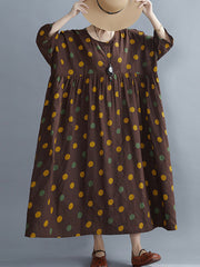 Artistic Retro Vintage Polka-Dot Loose Pleated Midi Dress
