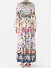 Floral Printed Long Sleeves Ruffled Elegant Maxi Dresses