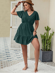 Vacation A-Line High Waisted Solid Color V-Neck Mini Dress