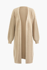 Open Front Drop Shoulder Long Sleeve Knit Coat
