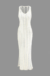 V-neck Sleeveless Open Knit Slit Dress